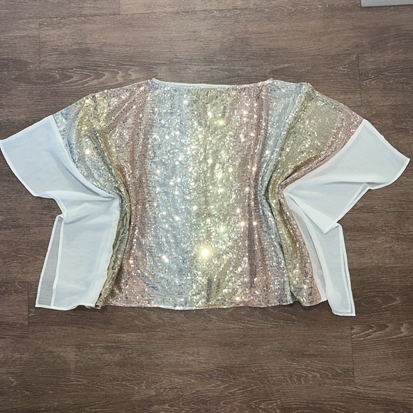 NWOT Boston Proper Multicolored Sequined Poncho - Picture 3 of 14